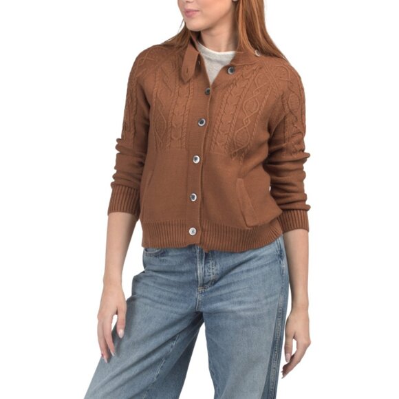 NANCY YANG Camel Cable Cardigan - Picture 1 of 2